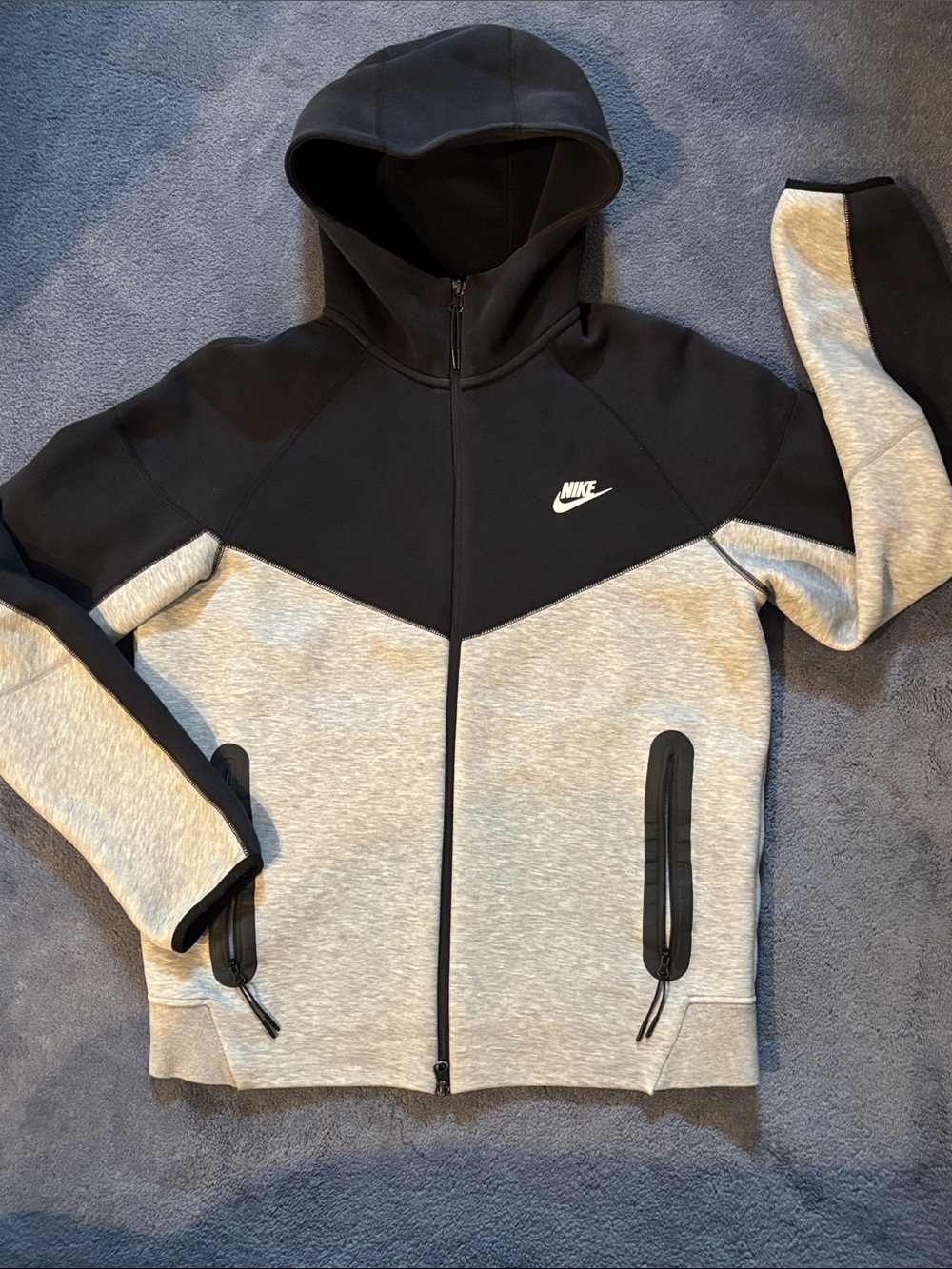 Nike Tech Black & Light Gray Zip-Up Hooded Jacket